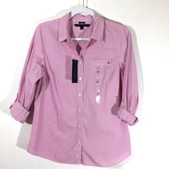 Tommy Hilfiger Tops - Tommy Hilfiger | Red Striped Button Down Size Med